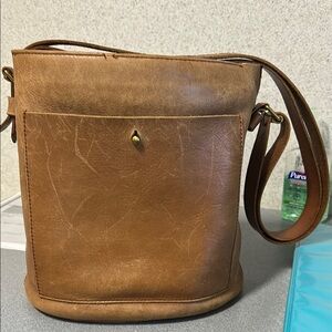 Madewell leather bucket bag.